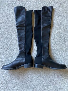 Stuart Weismann black over the knee leather and fabric boots, new ,size 10